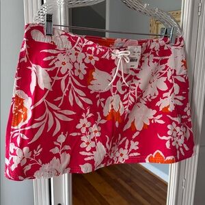 J. Crew Pink, Orange & White Floral Board Swim Skirt with Drawstring Waist Sz 14